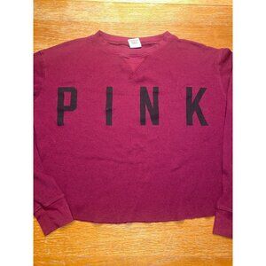 Victorias Secret Pink Maroon Long Sleeve Waffle Knit Crop Top Size XS